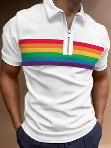 Arco -íris listrado camisa de pólo estampado Camisetas de golfe de verão para homens Tops de moda multicolor