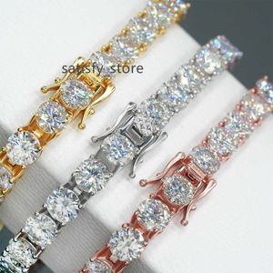 6.5mm Moissanite 925 남성 여성을위한 실버 테니스 체인 라운드 컷