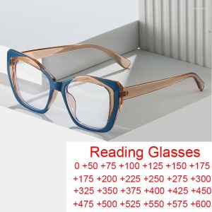 Solglasögon mode dubbel färg stor fyrkantig ram anti blå ljusglasögon kvinnor datoroptik glasöglasser färdig läsning 5 ilnxs