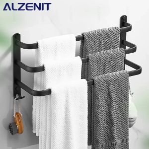 Matowy czarny ręcznik 40-60 cm wielowarstwowa szyna pręta z hakiem do montażu ściennego wieszak aluminium prysznicowe akcesoria łazienkowe
