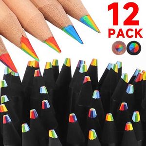 Crayon Stifte 12-1pcs Regenbogenstifte mit 7 Farben für Malbücher Skizzen Holz Regenbogenfarbstift Multi-Color Core WX5.23