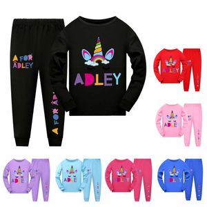 Anime A FOR ADLEY Clothes Kids Long Sleeve Pyjamas Baby Girls Cartoon Pama Set Teenager Boys Spring Sleepwear Children's Sets L2405