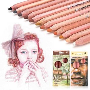 Lápis de giz de cera Profissional 12 colorido de pele/paisagem conjunto de lápis de cor de madeira retrato de suprimentos de arte de carvão colorido wx5.23