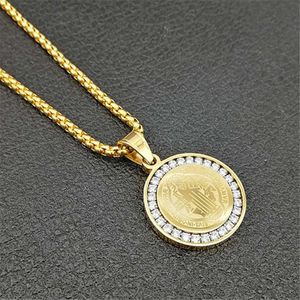 Hip Hop isad San Benito Holy Medal Pendant med Chain Golden 14K Gold Jesus Halsband Religiösa smycken 2024
