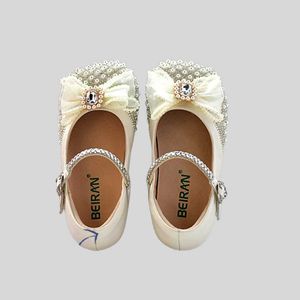 Flat shoes Spring and Autumn Genuine Leather Girl Lolita Princess Shoes Sweet Crystal Pearl Breathable Childrens Casual Flat Shoes Q240523