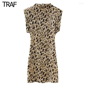 Casual Dresses Leopard Print Women Sleeveless Mini Dress Elegant Party 2024 Sexig Summer Short Vintage