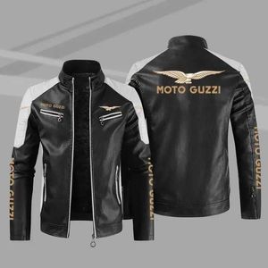 Herrenjacken Europäische Größe und Fleece Moto Guzzi Motorrad-PU-Lederjacke für Herbst und Winter Casual High-End Herren Jacke Q240523