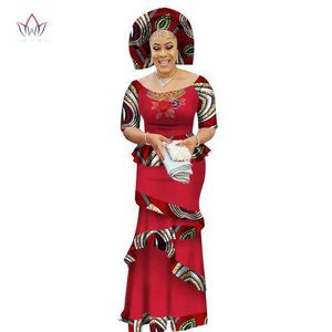 2019 BRW Private Custom African Dress Bazin Riche Women Dress Suit Half Sleeve Tops and Long Print Skirt Large Size M-6XL WY2412