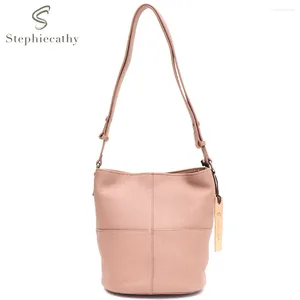 Evening Bags SC Women Casual Genuine Cow Leather Shoulder Natural Skin Patchwork Daily Bucket Handbag Crossbody Purse Barrel Shape Pouch