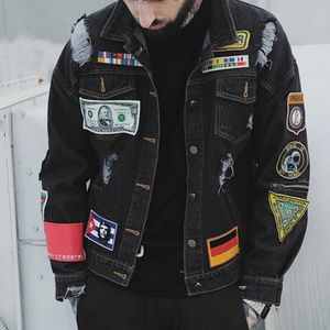 Herbst American Street Rock Punk Multi-Label-Denim Ripped Jacket Tops für Männer und Frauen lässig Lose Reißverschluss Patch Jacke 240511
