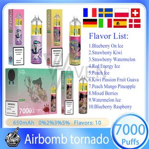 Airbomb Tornado 7000 Puff Disponível E Cigarros com Código Verificado 0% 2% 3% 5% Bateria recarregável 14ml Vape Pen 7k Puffs