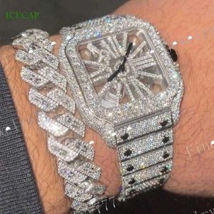 Luxury Watch Ice VVS Moissanite Hollowed Skeleton Watch Men hip Hop rostfritt stål diamantklocka