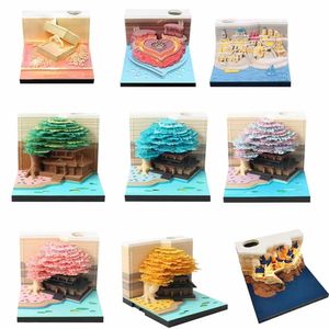 3D Memo Pad DIY Sticky Notes With LED Omoshiroi Block Notepads Cube Marriage Tree Paper Sculpture Note Pad Wedding Birthday Present 240522