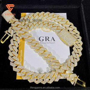 Lifeng Jewelry 20MM 4 Rows VVS Moissanite 18k Gold plated Cuban Link Chain Ice out Sterling Silver Diamond Hiphop Cuban necklace