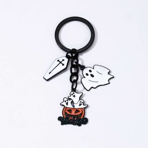 Cartoon Pumpkin Ghost Keychains Coffin Board Spirit Halloween Nyckelringar för kvinnor Men Festival Gift Handgjorda smycken