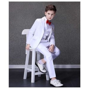 Prince Kids Photograph Tuxedo Party Wear Teenager Graduation Birthday Costume White Baptism Suit Flower Boys Wedding Dress