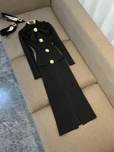 2024 Autumn Black Solid Color Bow Dress Long Sleeve Stand Collar Buttons Single-Breasted Midi Casual Dresses H4W211621