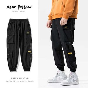 Men's Pants Streetwear Men Cargo Pants Casual Harem Pants Men Elastic Waist Jogger Sweatpants Multi Pocket Ribbons Pants Women Trousers Y240522