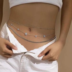 Waist Chain Belts Fashionable and Simple Double Layer Bead Chain Womens Waist and Abdominal Chain Belly Belt Chain Fashion Body Jewelry Spring/Summer Gift Q240523