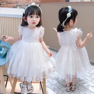 1-5 lat Summer Princess Kids Girls Ruffles Surka Rlewa Polka Dot Mesh Lace Tutu Sukienka z motylem skrzydłami