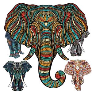 Puzzles Jigsaw Wooden Puzzle For Kids And Adults Diy Crafts Colorful Elephant Irregular Wooden Puzzle With Wooden Box Developmental Toys Y240524