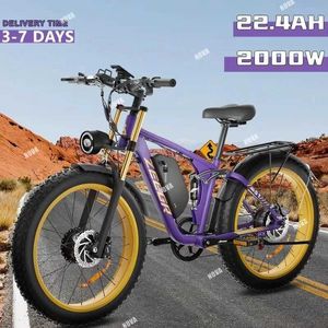 Bisikletler Elektrikli Bisiklet Yeni 2000W Çift Motor 48v22.4AH 26 * 4.0 inç Yağ Lastik Dağ Kar Tam Süspansiyon OFF YOLU S240523
