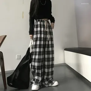 Frauenhose Harajuku Schwarz weiße karierte Frauen Sommer lässige Weitbein Hosen koreanischer Stil Mode losen gerader Y2k Boden