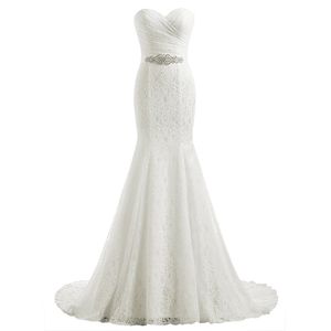 Koronna syrenka ślubna suknia ślubna długa Court Train Boho Beach Wedding Suknie z kryształowym paskiem z koralikami Plus rozmiar Vestido de Casament 220J