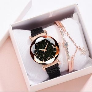 Wholesale MULILAI Brand Starry Sky Luminous Quartz cwp Womens Watches Magnetic Mesh Band Roman Number Flower Dial Ladies Wrist Watch 236O