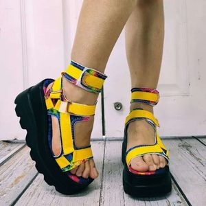 Plataforma feminina Gladiador Sandálias de verão Melange Sapatos saltos de cunha aberta de dedão 270 sh A3F Sandal OE Salto