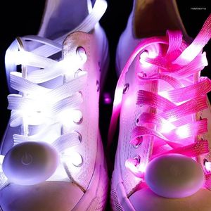 Partes de sapatos Shoes luminosos rosa brilho na noite escura chaves tênis homens homens esportes sapatos laces nylon liderado