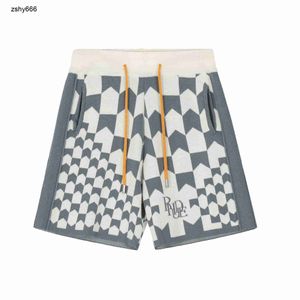 Rhude Shorts Big Sixes Correct Rhude Checkerboard Cashew Flower American High Street Jacquard Knitted Woolen Loose Casual Split Shorts for Men 257