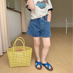 Shorts Shorts 2023 Summer Childrens Solid Color Denim Shorts Fashion Girl Full Match Casual Shorts WX5.22