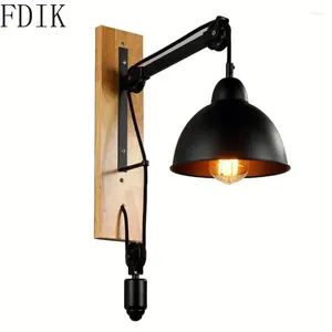 Lampada a muro a loft retrò in ferro battuto sconce industriale per sala da pranzo da letto per corridoi che vivono luci di legno di puleggia