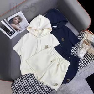 Two Piece Dress Designer Brand Nanyou Miu Casual and Fashionable Age Reducing Letter Embroidered Hooded Short Sleeved Top Paired with Shorts Set YT30