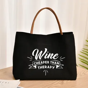 Sacos de compras vinho Er do que terapia impressa bolsa de sacola feminina Lady Lady Canvas Praia Personalizar Drop