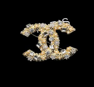 Basit çift harfli pimler Kadın Lüks Tasarımcı Broşlar Marka Tasarımı Crystal Pearl Broş Takım Pin Düğün Takı Accessori1040353