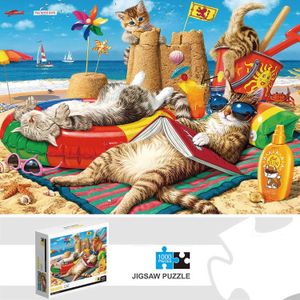Bulmacalar 1000 Parça Plaj Kedileri Jigsaw Bulmaca Ev Dekoru Yetişkinler Bulmaca Oyunları Aile Eğlenceli Zemin Buzakları Çocuklar İçin Eğitim Oyuncakları Y240524