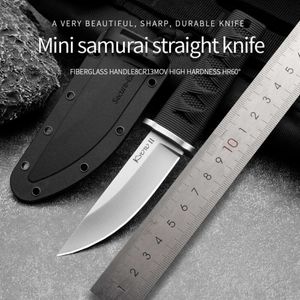 Mini EDC Samurai Combat Knife Outdoor Tactical Military Fixed Blade Self Defense Knives Hunting Multitool Survival Gear ToolsF2405