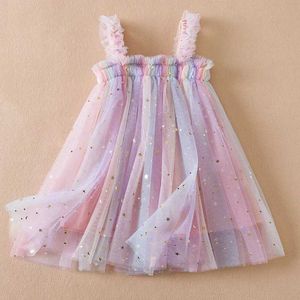 Girl's Dresses Baby Girls Clothes Suspendes Toddler Kids Summer Sequin Princess Dress Solid Cute Mesh Girls Dresses for 1-5 Yrs Casual Wear T240524