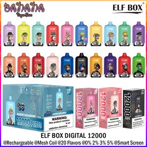 Elf Box Digital 12000 Puffs Puff 12k Einweg-Vape Mesh Coil wiederaufladbare Vaporizer 25ml Vorgefüllt E-Liquid 0% 2% 3% 5% vs Fumot Randm Tornado