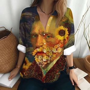 Women's and shirts, world-renowned paintings, elegant pearl earring shirts