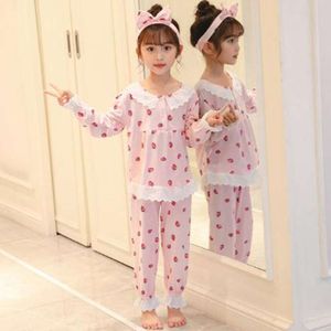 Vårens höstflicka Pamas Set Kids Home Cloth Pyjamas Bomull Långärmad spets söt för barn Prinsessan Sleepwear/Nightwear L2405