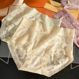 Damenhöche sexy für Frauen Blumenspitzen -Unterwäsche Unterwäsche weibliche Bogenknoten -Mesh Mid Taille Elastic Dessous Transparent Underpants