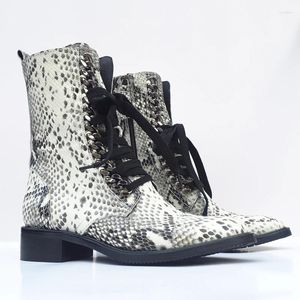 Buty jesienne kobiety metalowe łańcuchy Python skórzana koronka w górę kostka kobieta o niskim obcasie boczny zamek błyskawiczny oryginalny street rzymski