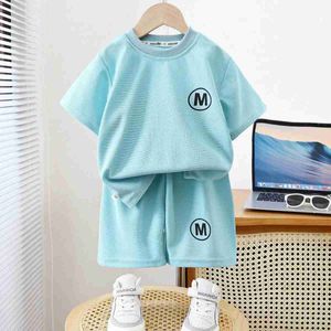 Clothing Sets Childrens summer new casual solid 2-piece breathable T-shirt+pants set for children baby boy and girl clothing pajama childrens WX5.23