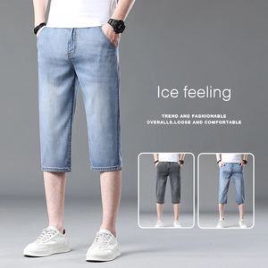 Summer Mens Thin Lyocell Fashion Denim Shorts Stretch Straight Shorts Business Casual Short Solid Color Jeans Male 240523