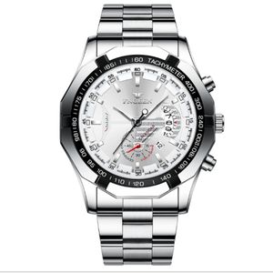 Fngeen Brand White Steel Quartz Mens Watches Crystal Glass High Definition Luminous Watch Date 44mm Diameter Personlighet Stylish Man WR 268F