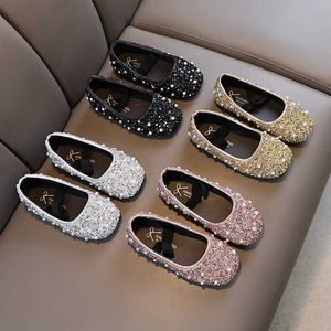Flat Shoes Girl Princess Shoes Sparkling Luxury Party Light Colored Childrens Ballet Apartment 21-36 Elastic Band Four Color Beautiful Childrens Shoes Q240523