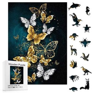 Puzzles New Wooden Cool Butterfly Creative Gift Wrap Adult Children Difficult Stress Relief Animal Irregular Puzzle Toy Y240524